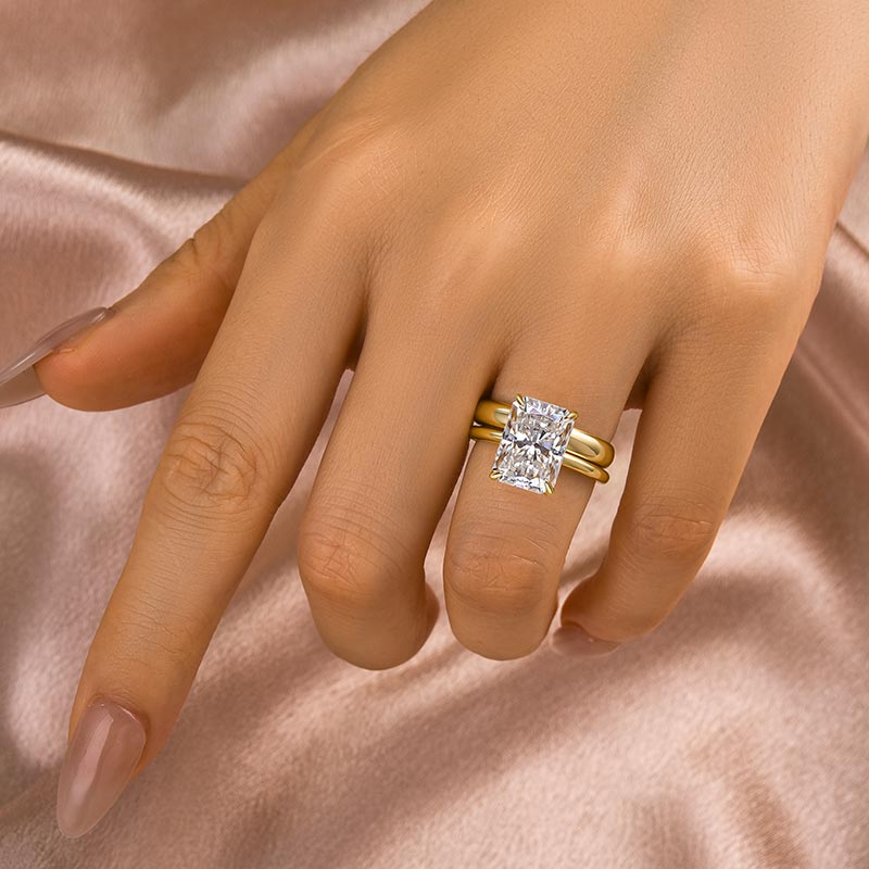 Maxine Moissanite 4.5 Ct Radiant Cut Yellow Gold Wedding Ring Set with Wide Band