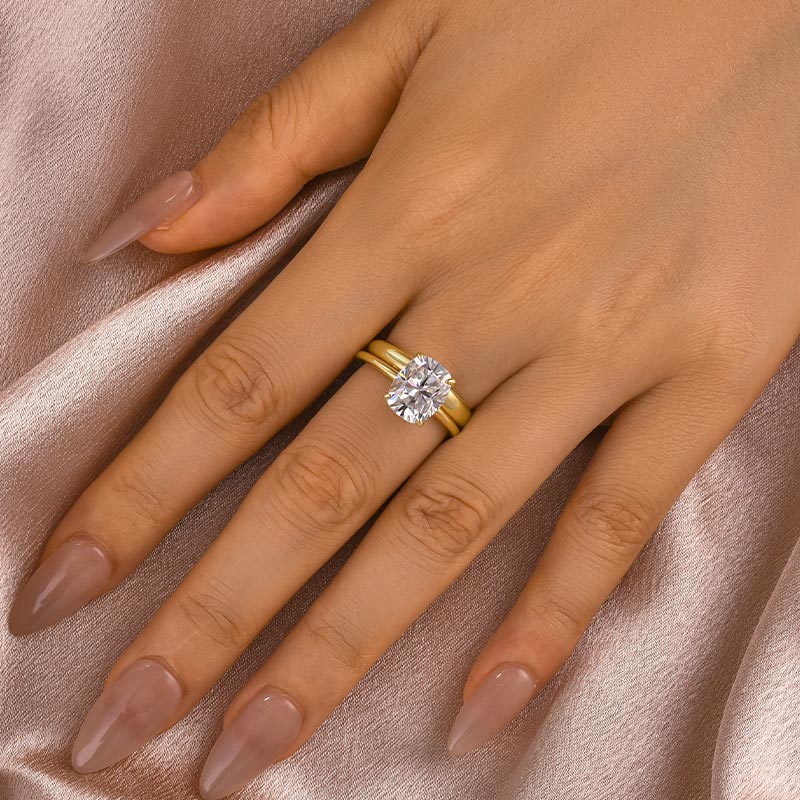 Maxine Moissanite 4.0 Ct Cushion Cut Yellow Gold Wedding Ring Set with Wide Band