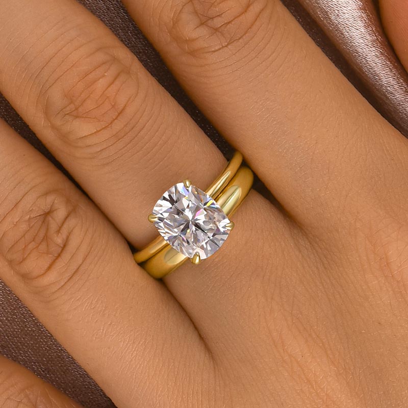 Maxine Moissanite 4.0 Ct Cushion Cut Yellow Gold Wedding Ring Set with Wide Band