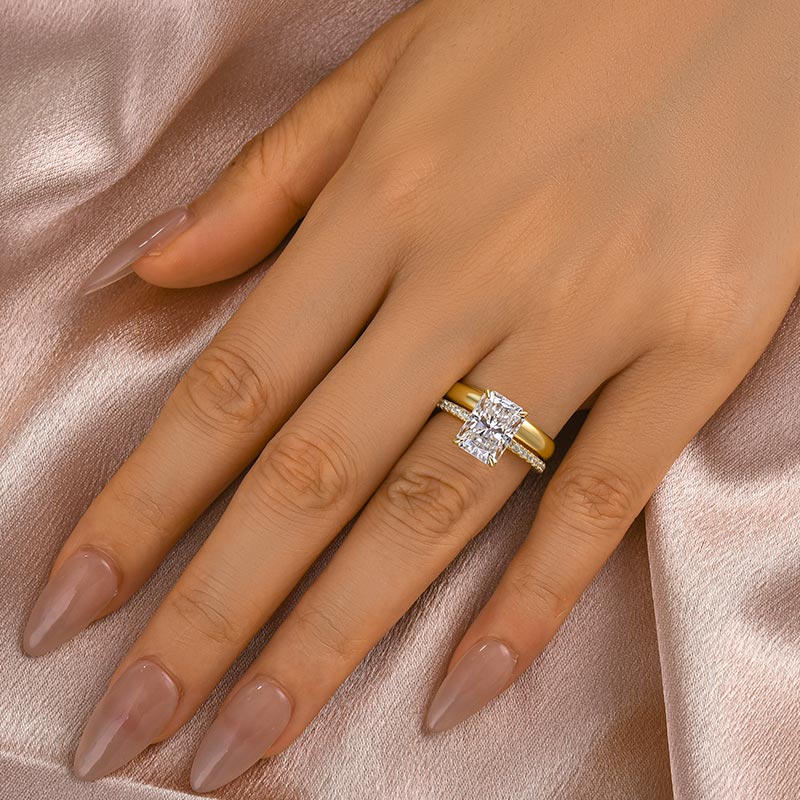 Maxine Moissanite 3.5 Ct Radiant Cut Wedding Ring Set with Wide Band