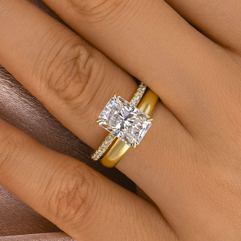 Maxine Moissanite 3.5 Ct Radiant Cut Wedding Ring Set with Wide Band