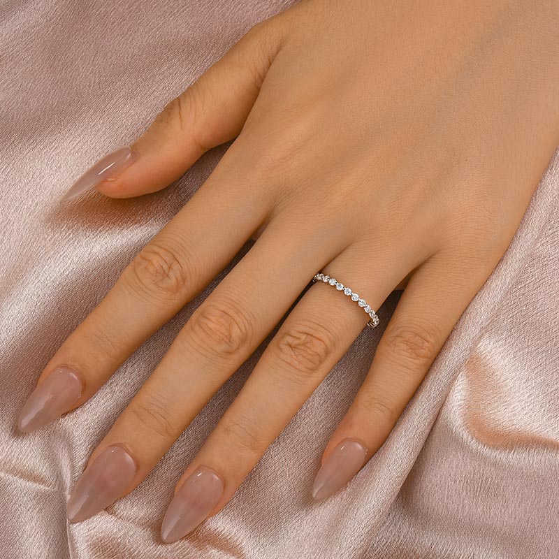 Maxine Moissanite Round Cut Full Eternity Wedding Band In Sterling Silver
