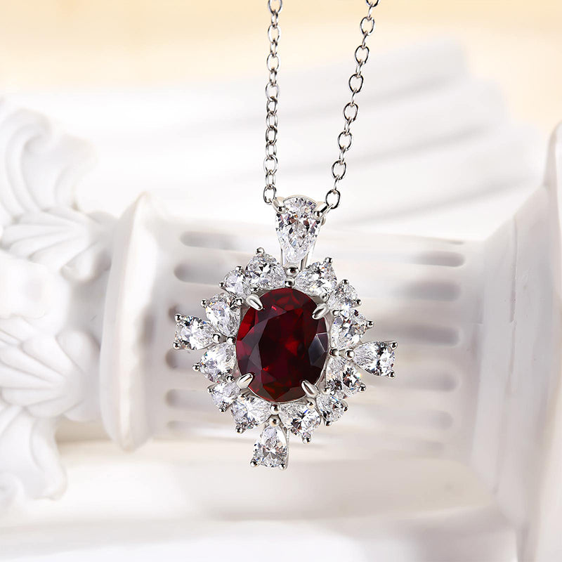 1.8 Carat Ruby Oval Cut Halo Pendant with Necklace In Sterling Silver