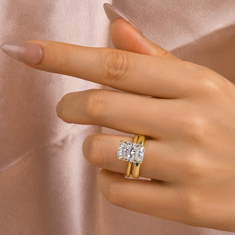 Maxine Moissanite 4.5 Ct Radiant Cut Yellow Gold Wedding Ring Set with Wide Band