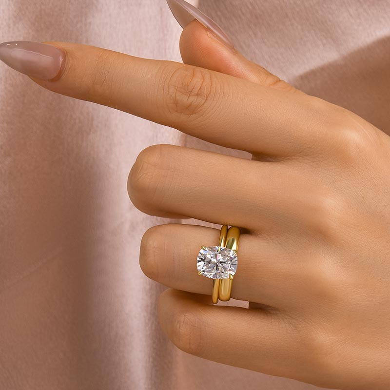 Maxine Moissanite 4.0 Ct Cushion Cut Yellow Gold Wedding Ring Set with Wide Band