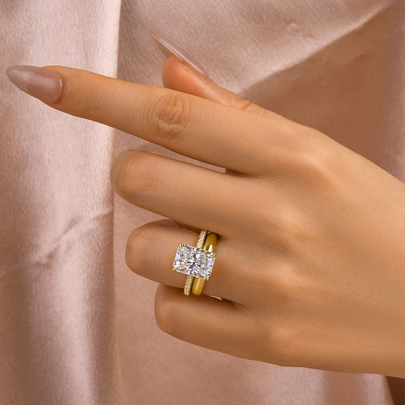 Maxine Moissanite 3.5 Ct Radiant Cut Wedding Ring Set with Wide Band