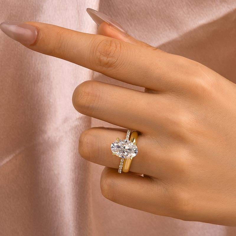 Maxine Moissanite 4.0 Ct Oval Cut Yellow Gold Wedding Ring Set with Wide Band