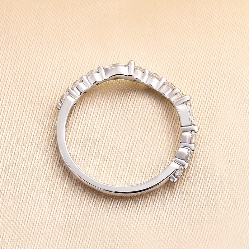 Unique Half Round & Marquise Cut Wedding Band In Sterling Silver