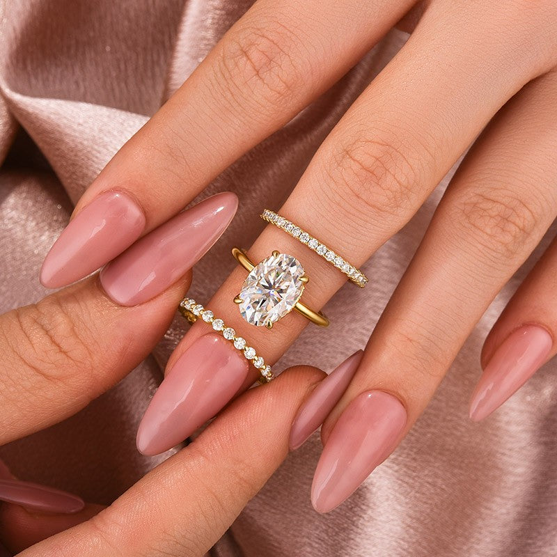 Moissanite Solitaire 4.0Ct Oval Cut Yellow Gold Women's Wedding Ring Set