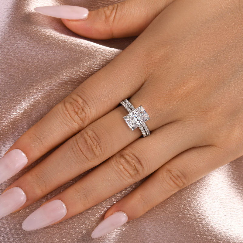 Maxine Moissanite 3.5CT Radiant Cut Wedding Ring Set In Sterling Silver