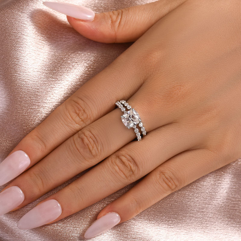 Maxine Moissanite 2.0 Carat Cushion Cut Wedding Ring Set In Sterling Silver