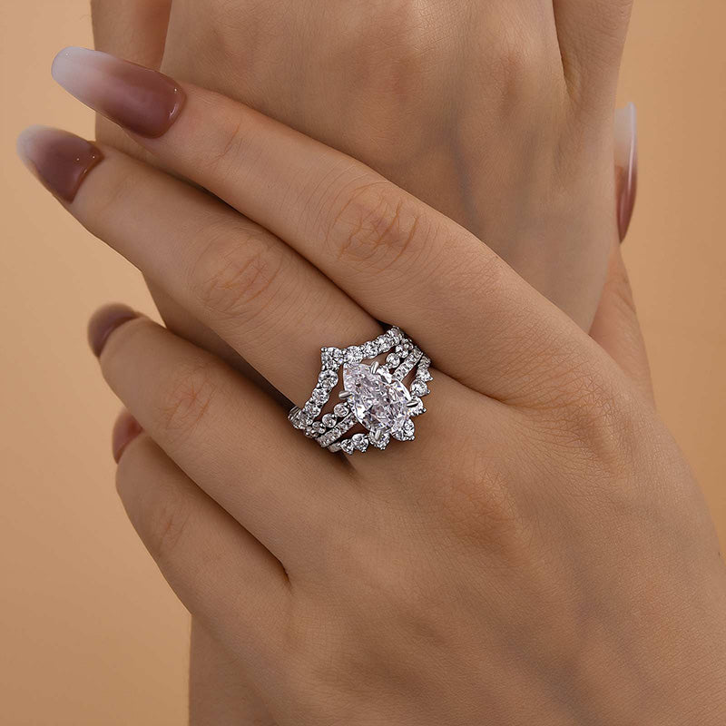 Ahabobo 4PC Glamorous Pear Cut Wedding Ring Set