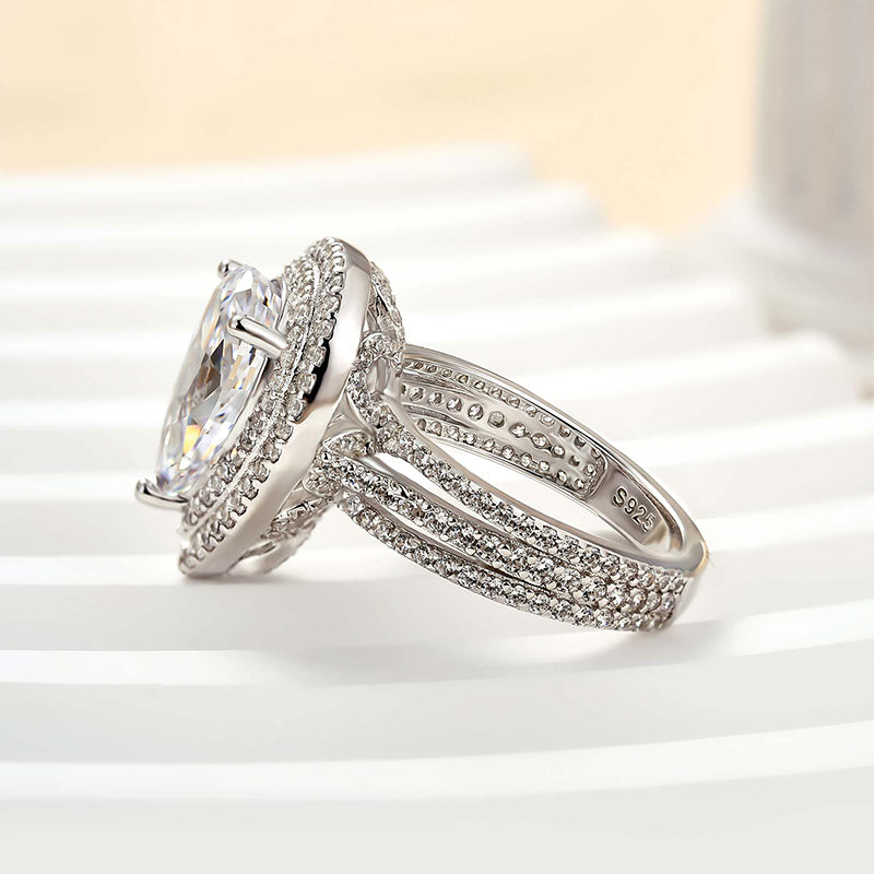 Maxine Luxury Double Halo Pear Cut Engagement Ring In Sterling Silver