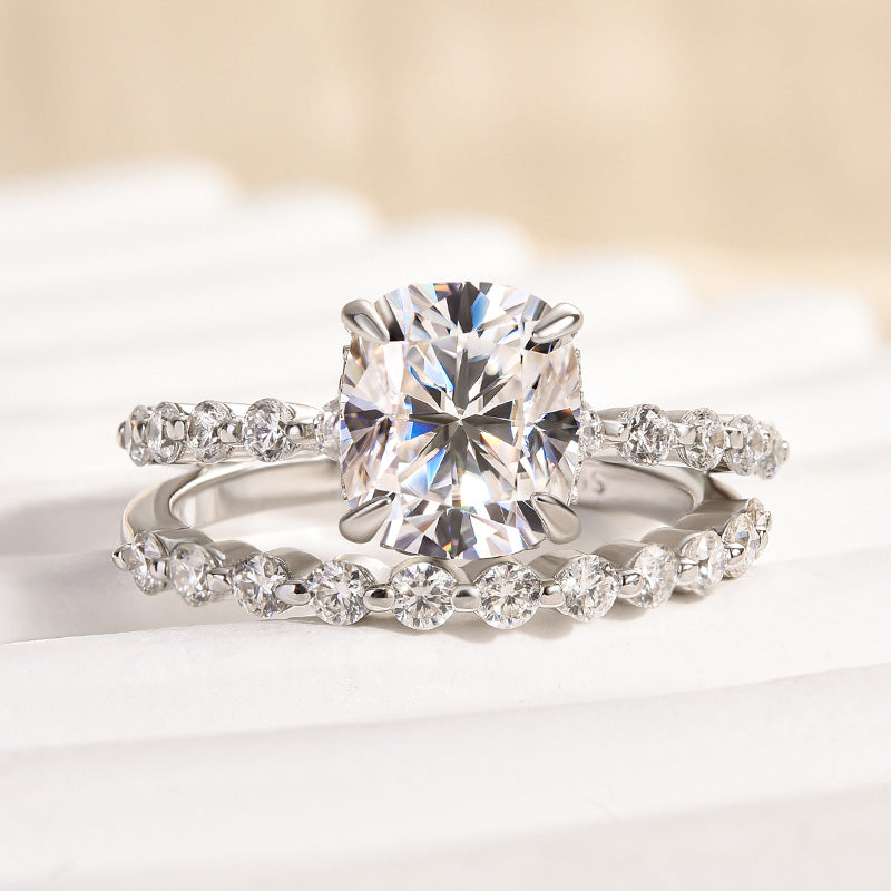 Maxine Moissanite 2.0 Carat Cushion Cut Wedding Ring Set In Sterling Silver