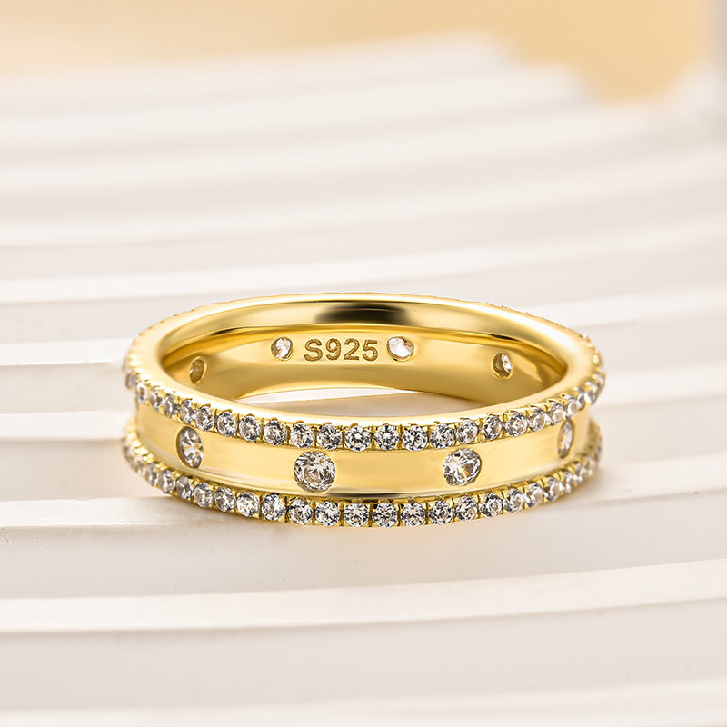 Gorgeous Yellow Gold Wide Women's Wedding Band In Sterling Silver