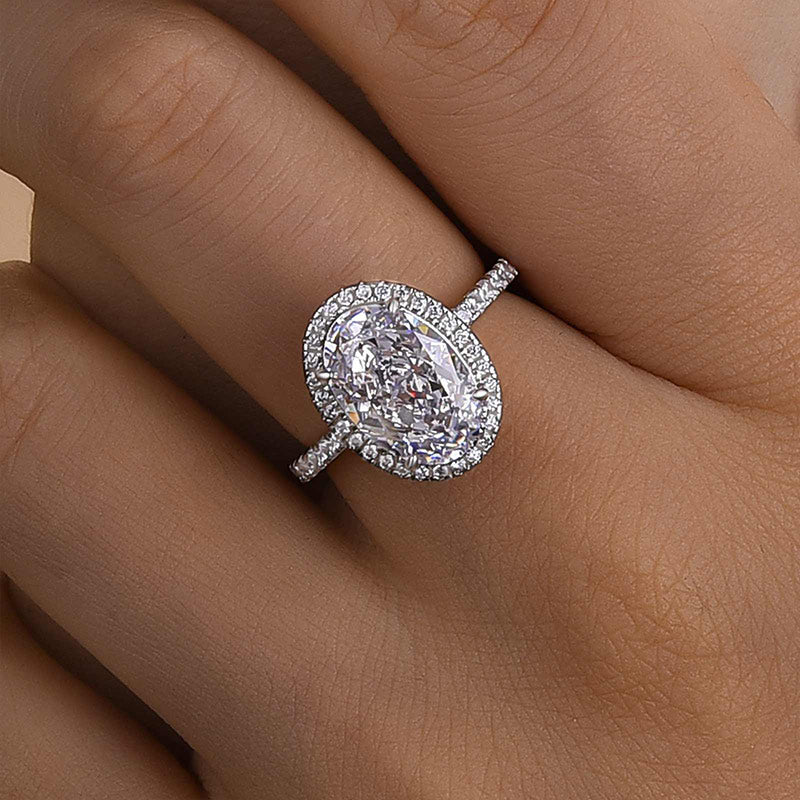Lovely Halo Oval Cut Engagement Ring For Women In Sterling Silver