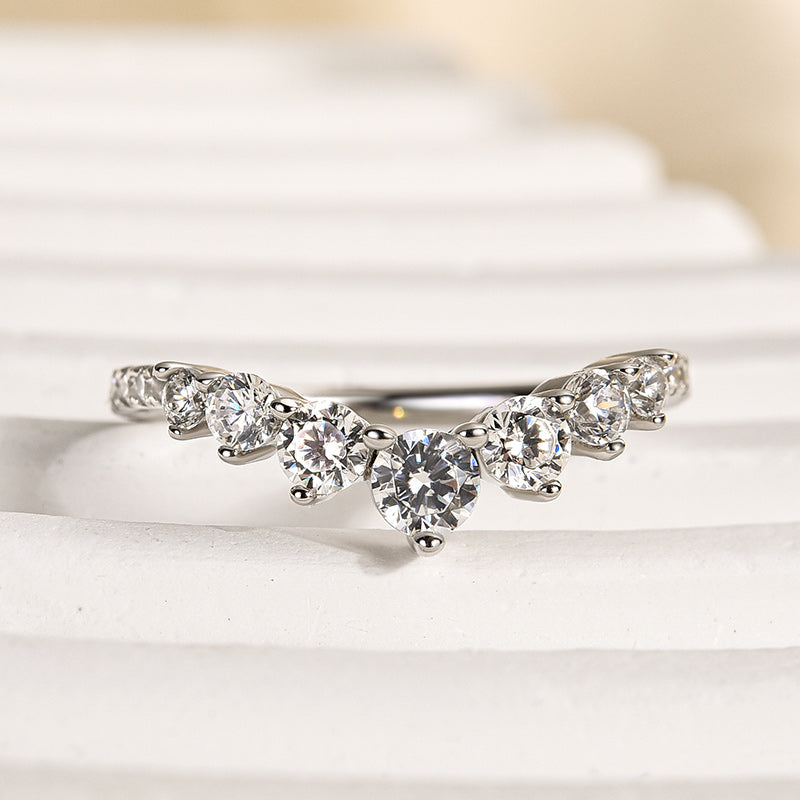 Stunning Chic Thin V Shaped Stacking Wedding Band In Sterling Silver