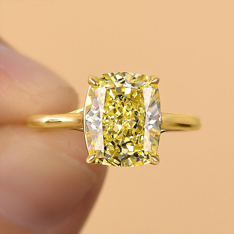 Exquisite Yellow Stone Cushion Cut Engagement Ring