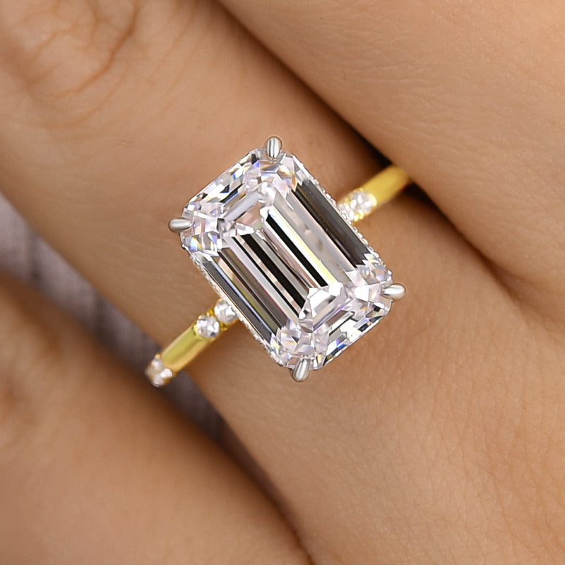 Gorgeous Two-Tone 6Ct Emerald Cut Engagement Ring