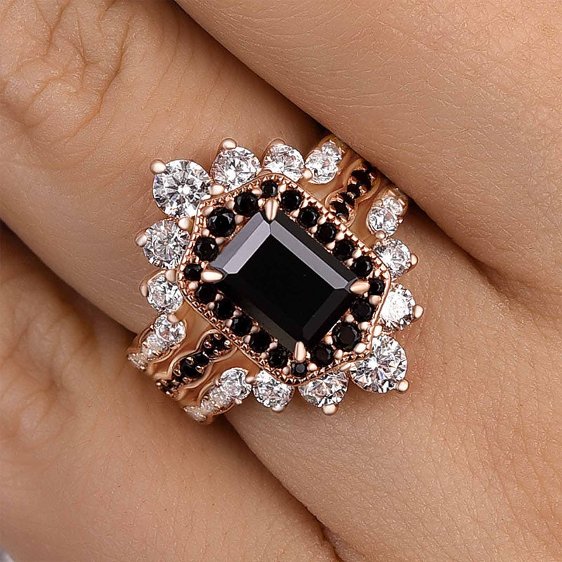 Unique Rose Gold Radiant Cut 3PC Wedding Set