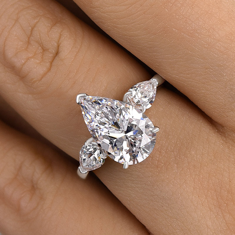 Gorgeous 4.0Ct Pear Cut Three Stone Engagement Ring