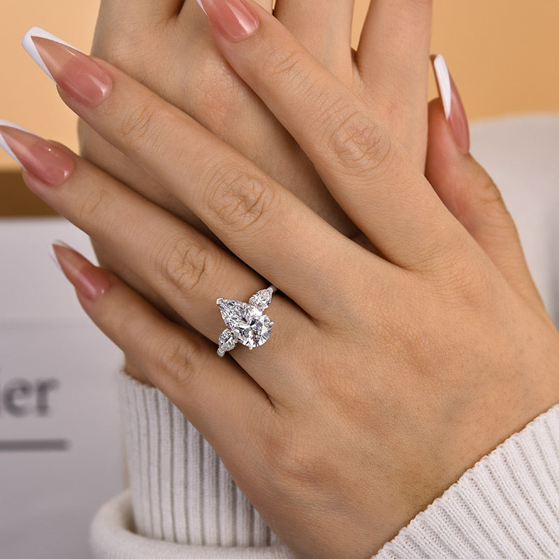 Gorgeous 4.0Ct Pear Cut Three Stone Engagement Ring