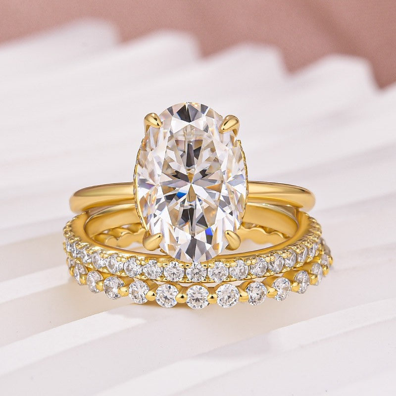Moissanite Solitaire 4.0Ct Oval Cut Yellow Gold Women's Wedding Ring Set