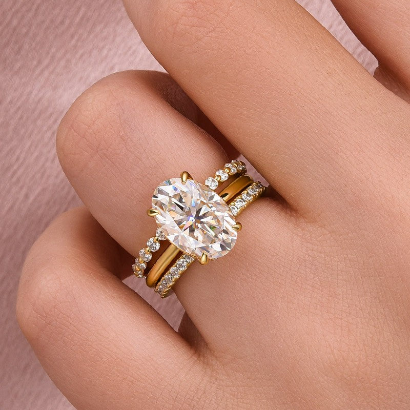 Moissanite Solitaire 4.0Ct Oval Cut Yellow Gold Women's Wedding Ring Set