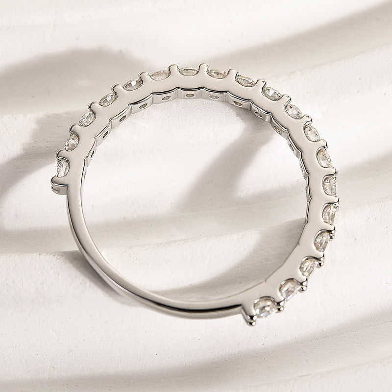 Elegant Round Cut Half Eternity Wedding Band In Sterling Silver