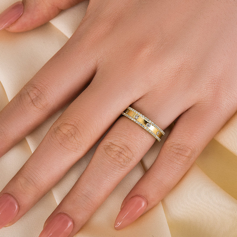 Gorgeous Yellow Gold Wide Women's Wedding Band In Sterling Silver