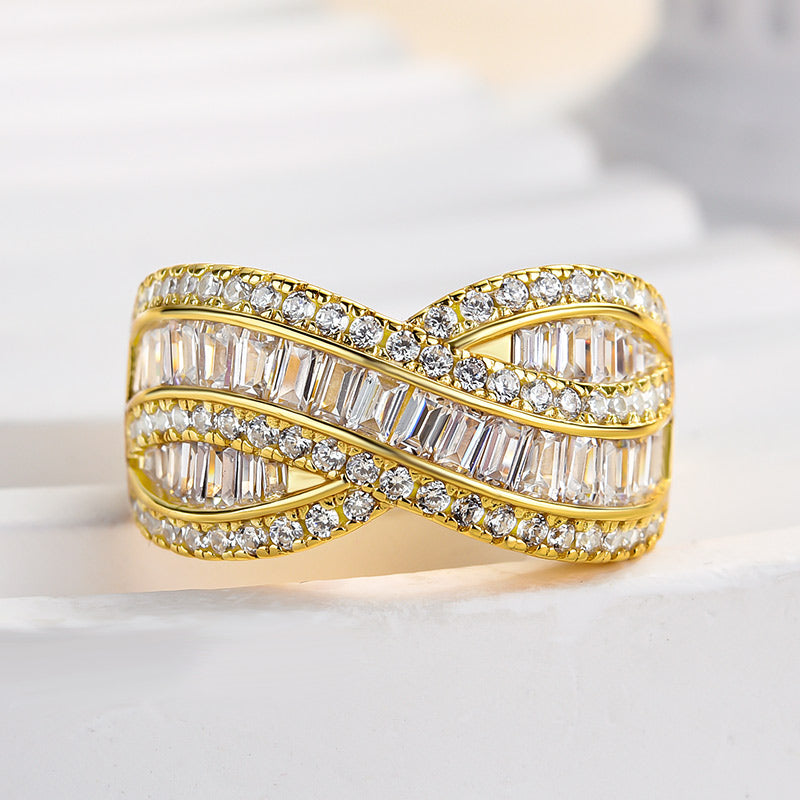 Stunning Cross Emerald Cut Women's Wedding Band