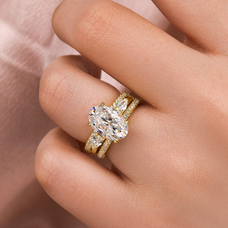 Moissanite 4.0Ct Oval Cut Side Stone Yellow Gold With PavÃ© Wedding Ring