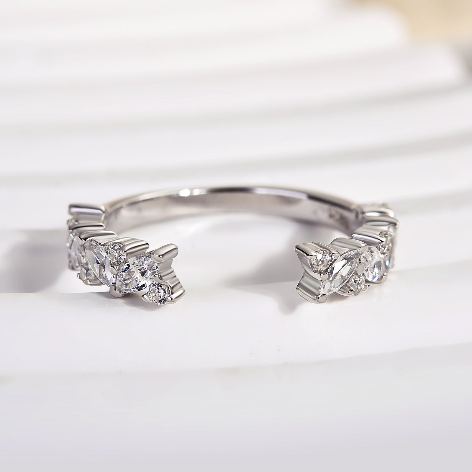 Ahabobo Dainty White Gold Open Wedding Band In Sterling Silver