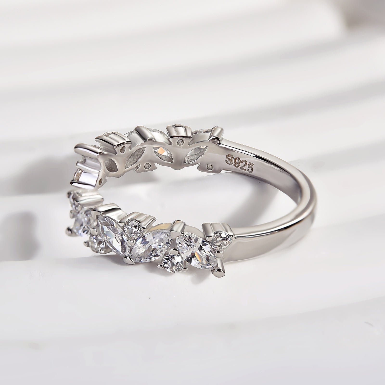 Ahabobo Dainty White Gold Open Wedding Band In Sterling Silver