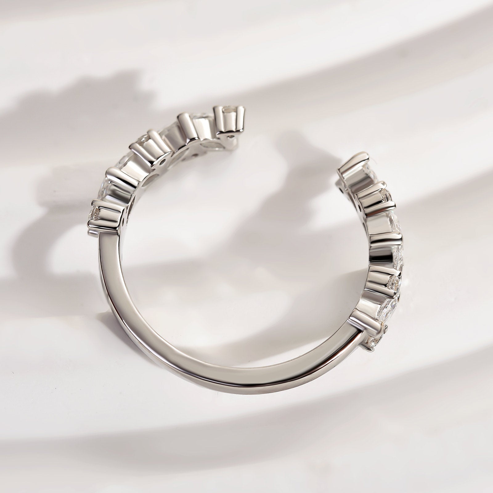 Ahabobo Dainty White Gold Open Wedding Band In Sterling Silver