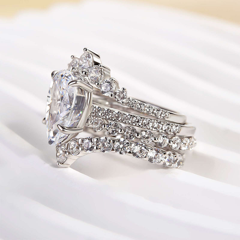 Ahabobo 4PC Glamorous Pear Cut Wedding Ring Set