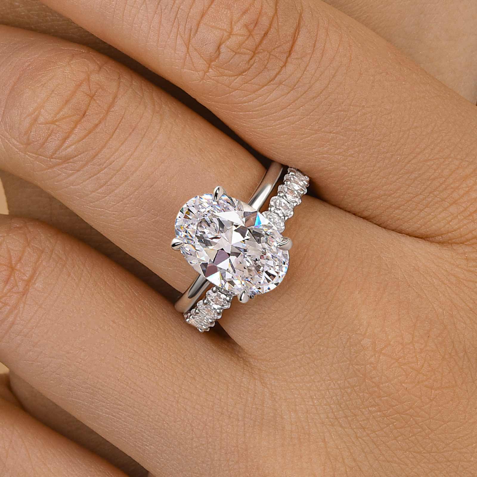 Ahabobo Luxury Oval Cut 2PC Wedding Ring Set In Sterling Silver