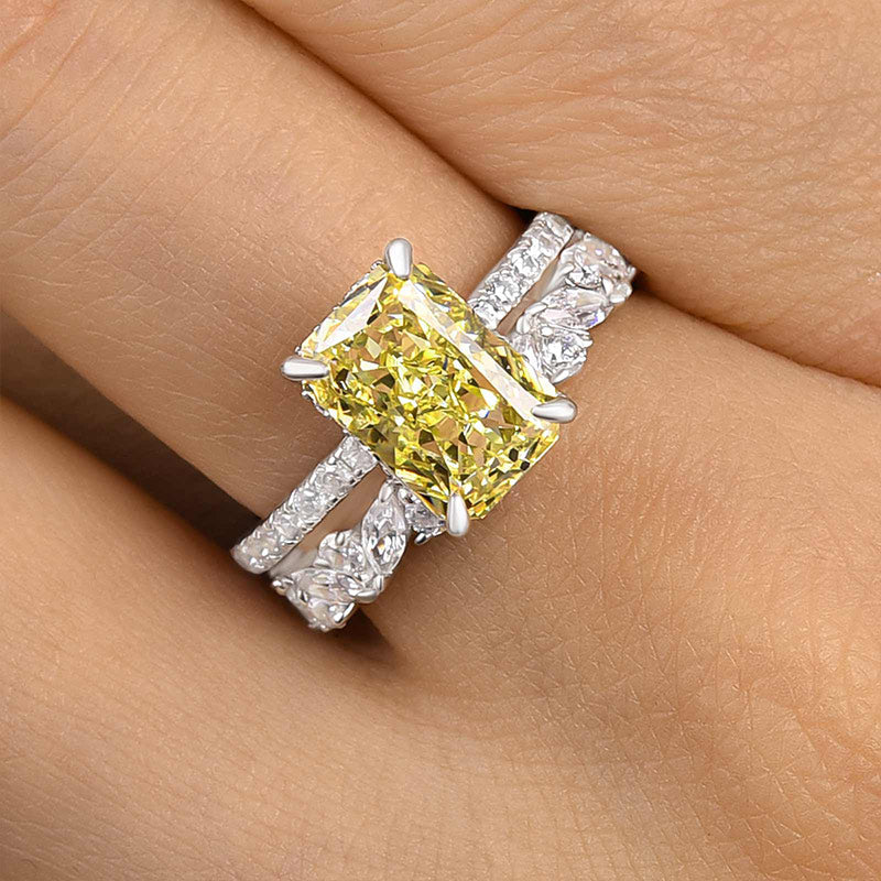 Attractive Radiant Cut Yellow Sapphire Wedding Set
