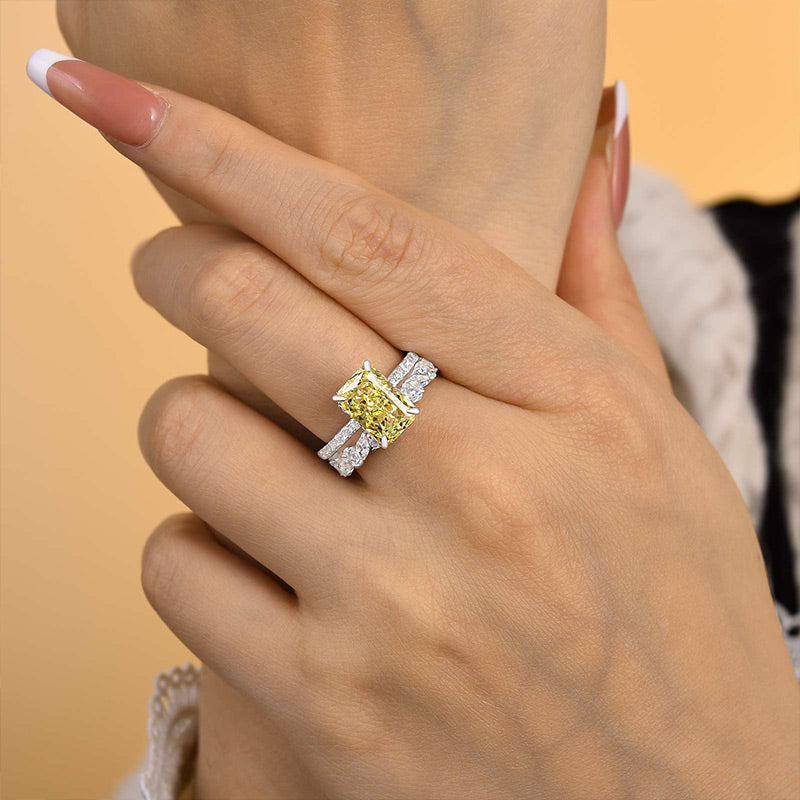 Attractive Radiant Cut Yellow Sapphire Wedding Set