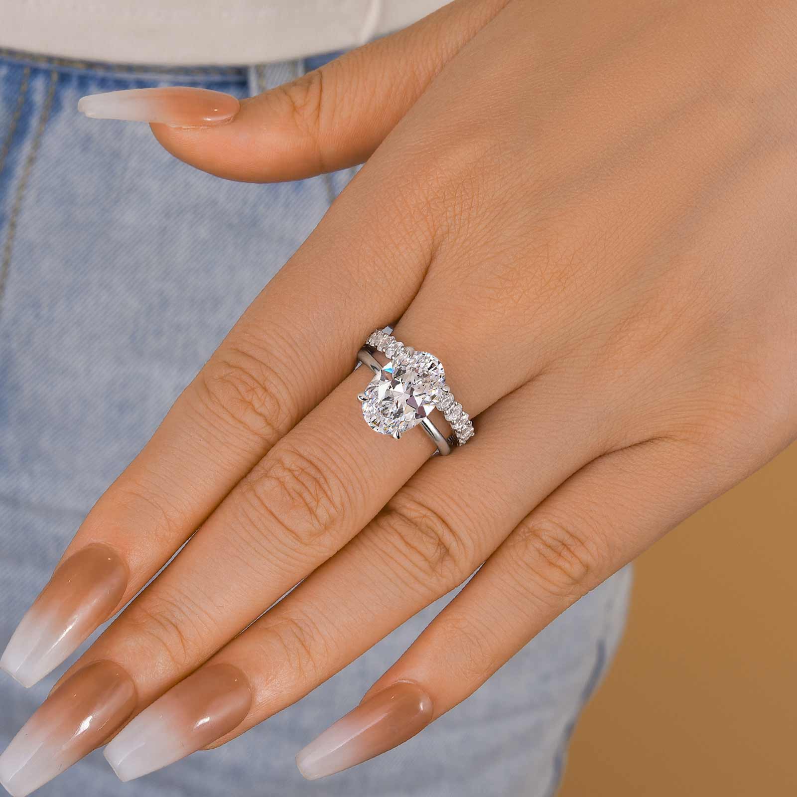 Ahabobo Luxury Oval Cut 2PC Wedding Ring Set In Sterling Silver