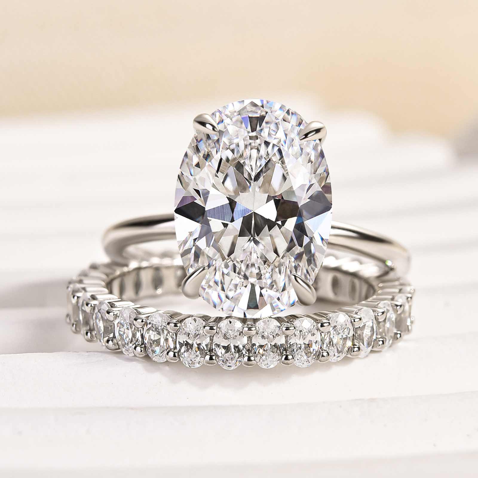Ahabobo Luxury Oval Cut 2PC Wedding Ring Set In Sterling Silver