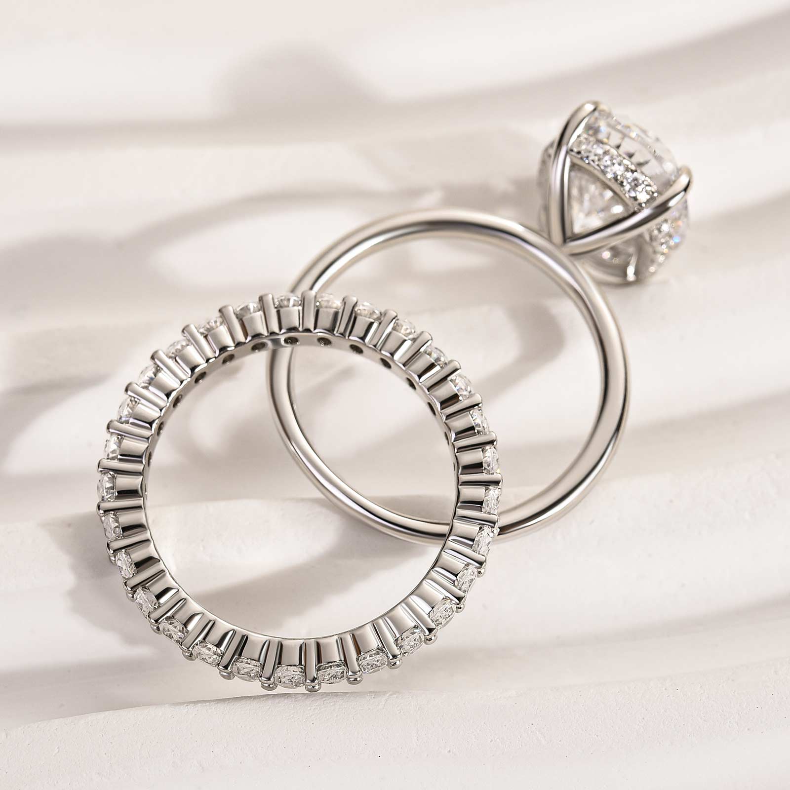Ahabobo Luxury Oval Cut 2PC Wedding Ring Set In Sterling Silver