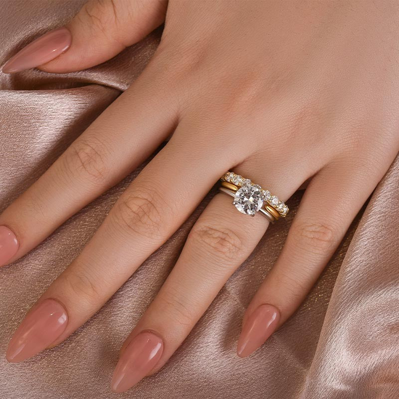 Moissanite 2.0 Ct Solitaire Round Cut Two-Tone Open Wedding Ring Set