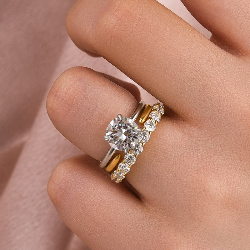 Moissanite 2.0 Ct Solitaire Round Cut Two-Tone Open Wedding Ring Set