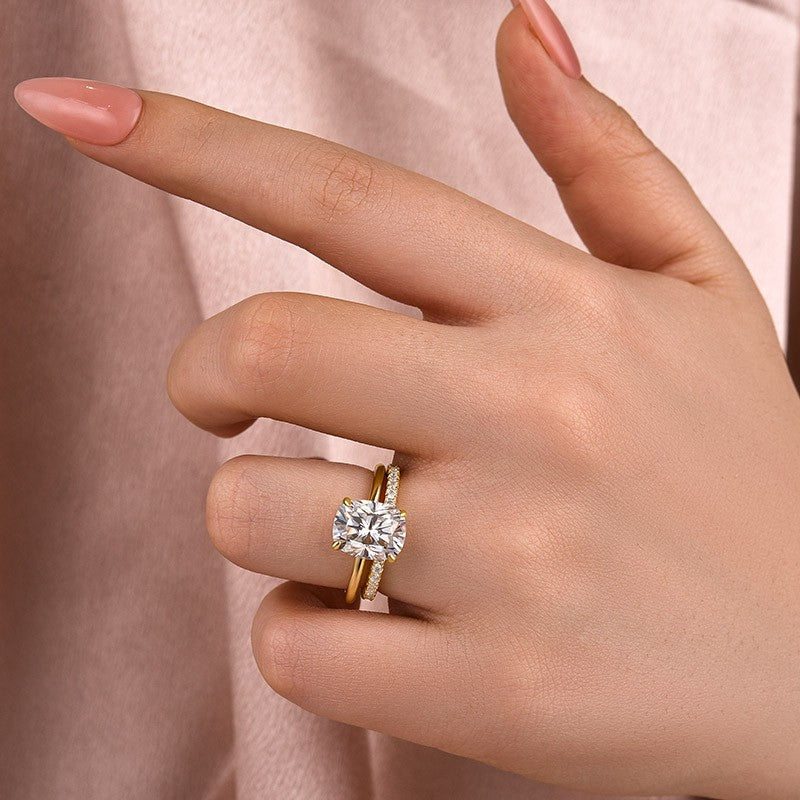 Moissanite 4.0 Ct Solitaire Cushion Cut Yellow Gold Wedding Ring Set