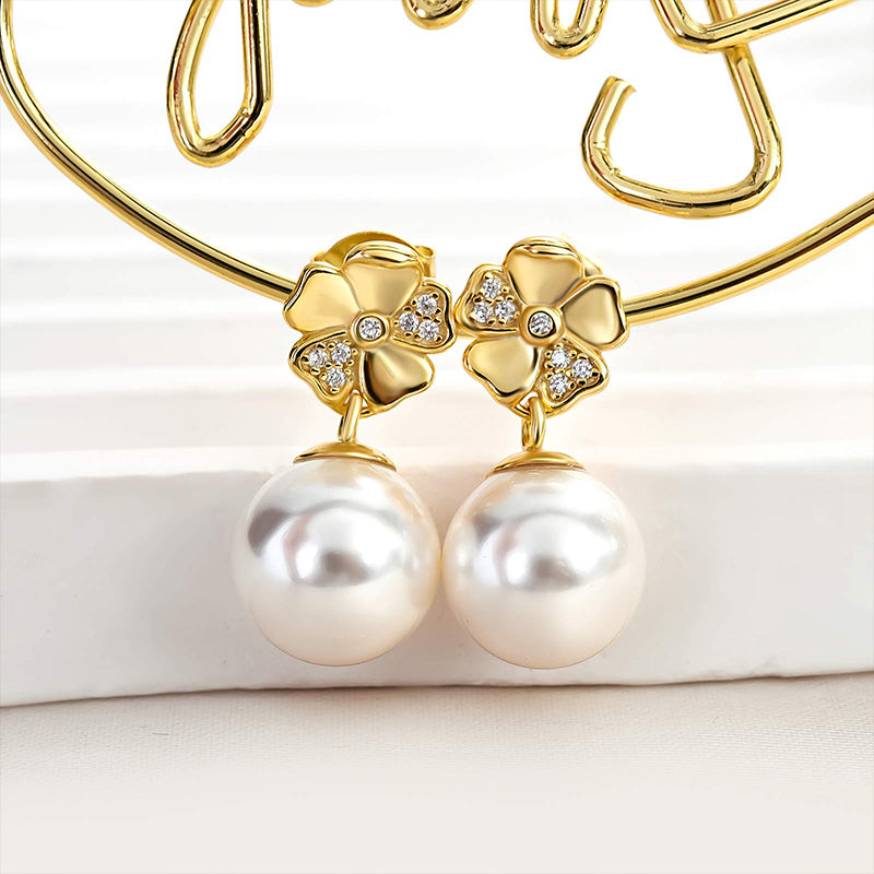 Ahabobo Elegant Pearl Earrings In Sterling Silver For Woman