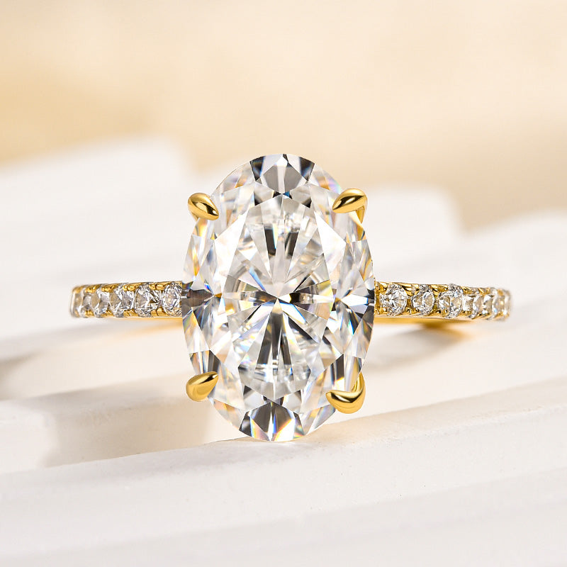 Ahabobo Moissanite 4.0 Carat Oval Cut Engagement Ring In Sterling Silver