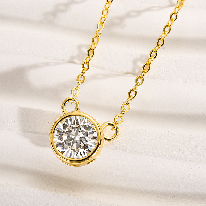 1.0Ct Moissanite Yellow Gold Round Cut Pendant Necklace