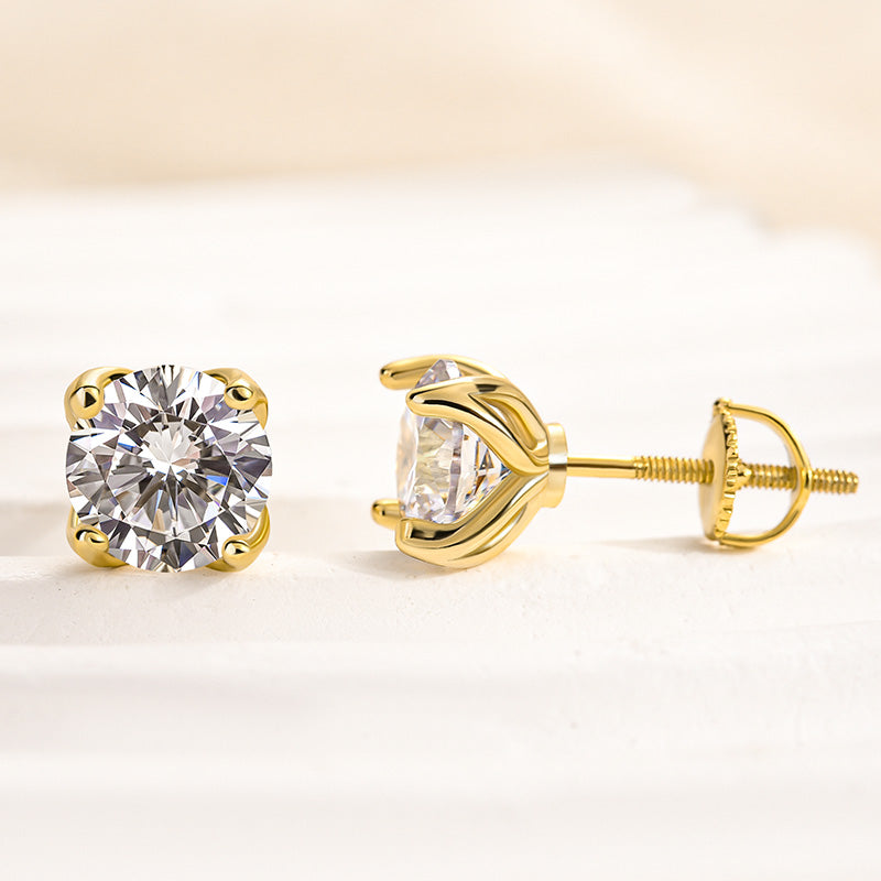 1.0Ct Stunning Yellow Gold Round Cut Stud Earrings In Sterling Silver