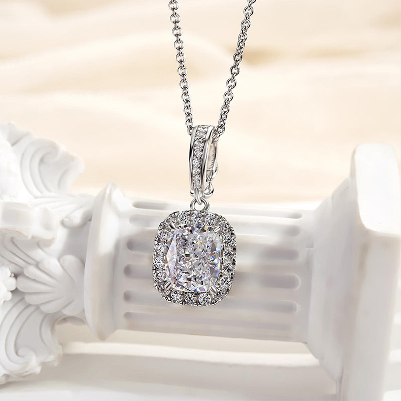 3.6Ct Ice Cushion Cut White Stone with Necklace In Sterling Silver